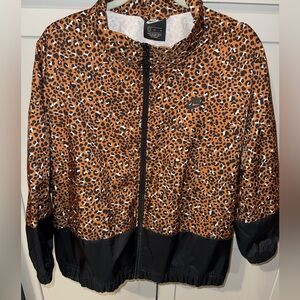 Nike Leopard Print Cropped Windbreaker Jacket Large Brown Black Full Zip| Size L